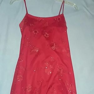 Spaghetti strap slinky floor length formal dress